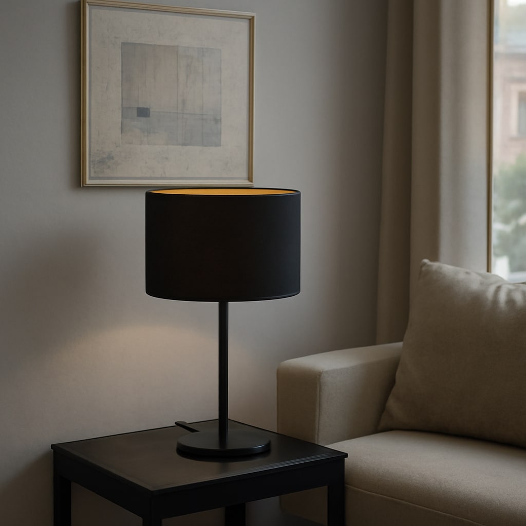 Lampe de table noire Alice avec de l'or à l'intérieur